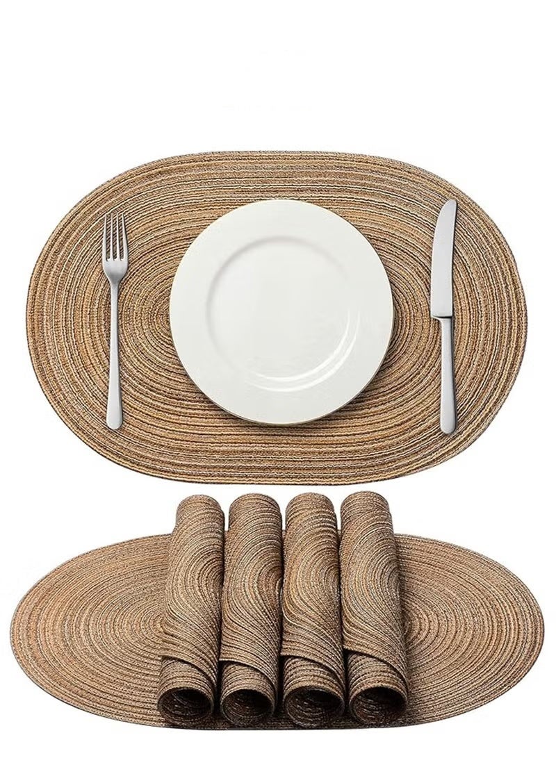 PINKSAMA Oval Braided Placemats 8 Pcs Table Mats for Dining Tables Natural Woven Heat Resistant Place Mats Brown - Image 1